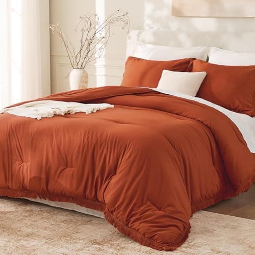 Andency King Size Comforter Set Burnt Orange, 3 Pieces Boho Terracotta Soft Lightweight Bedding Comforter Sets, Rust Tassel All Season Bed Set (104x90In Comforter & 2 Pillowcases) — image 1