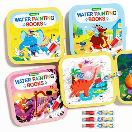 Timetome Reusable Water Painting Books for Kids – 3-Pack Magic Water Reveal Coloring Books with Water Pens (Fairy Tale, Animal & Dinosaur) No-Mess Coloring & Reusable Fun Travel Activity for Ages 3–6