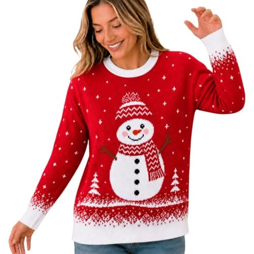 Ugly Christmas Sweater Women:Funny Snowman Costume Knit Pullover — image 1