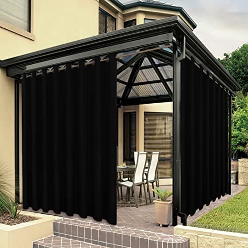 BONZER Outdoor Curtains for Patio Waterproof Thick Privacy Wide Grommet Light Filtering Outside Curtains for Porch Pergola Gazebo Deck, 1 Panel, 110W x 108L inch, Black — image 1