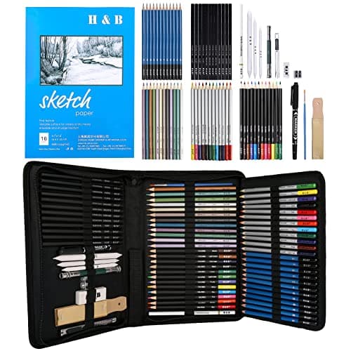 H & B 72PCS Drawing Supplies Sketching Set,Art Kit include Drawing & Colored Pencils for Adults Artists Kids.Pro Art Sketch Supplies with Sketchpad,Watercolor & Metallic Pencils