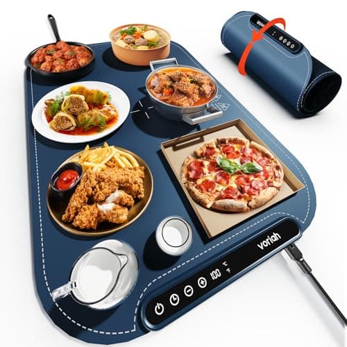 Warming Mat for Food, Voriah Electric Warming Tray with 99H Timer & 8 Temperature Settings, Foldable Food Warmer with °C/°F Switch, Keeps Food Warm at Buffets, Sabbath, Family Gatherings(Navy Blue) — image 1
