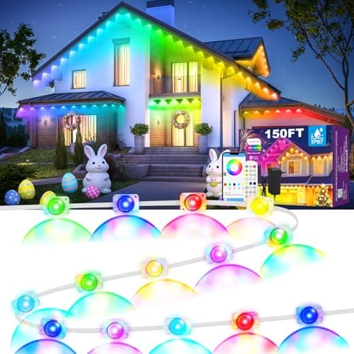 MUCCCUTE Permanent Outdoor Lights for Easter150ft RGB + IC Eaves Lights with App & Remote Control, Outdoor String LED IP67 Waterproof for Holidays New Year July 4th Roof Eaves House Garden Decor — image 1