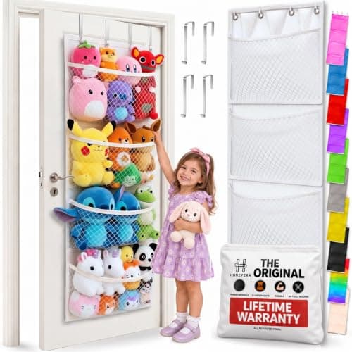 Honeyera The Original Stuffed Animal Storage (Patented) - Over Door Organizer for Stuffies, Baby Ideas Holder, Toy Plush Hammock Hanging Net Big Girls Toddler Large Bag Animals Stuffy Behind — image 1