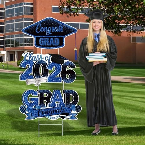 Vivantia Graduation Yard Signs Class of 2026, 3-Pack Blue Congrats Grad Yard Sign with Metal Stakes and Whiteboards for Graduation Party Decorations Outdoor Party Supplies — image 1