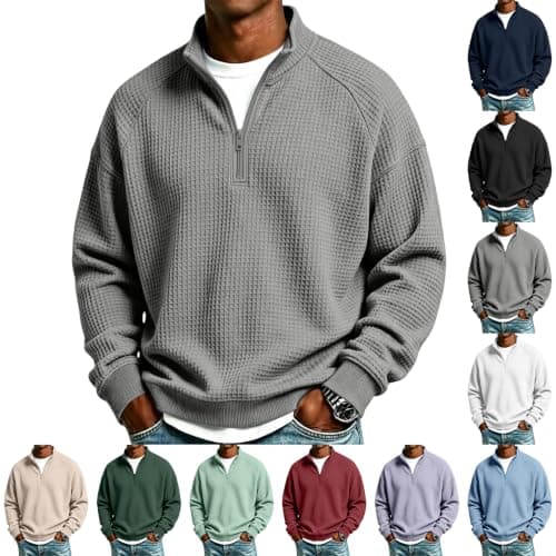 Mens Quarter Zip Pullover Waffle Knit — image 1