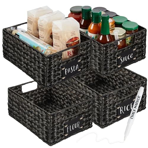 Best Choice Products Set of 4 9x12in Water Hyacinth Pantry Baskets, Woven Organizers w/Chalkboard Label, Chalk Marker - Black — image 1