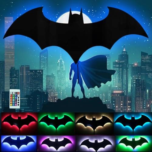 Superhero LED Lamp Decor Night Light with 16 Colors Remote, Wall Sconce, Acrylic Engraved, Kids Room Wall Lamp, Mirror (Black) — image 1