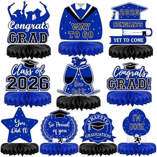 10Pcs Graduation Decorations 2026 Class of 2026 Congrats Grad Table Centerpieces Congratulate Graduation Honeycomb Table Toppers for Graduation Party Supplies 2026 Graduation Party Decorations Blue — image 1