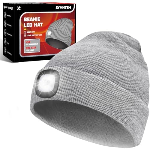 SYMNTEM Unisex Beanie Hat with Light, Rechargeable Headlamps Cap, Gifts for Men, Hiking, Camping headlamps, Cool Gadget Birthday Gifts for Men, Women, Dad, Father, Boyfriend, Grey — image 1