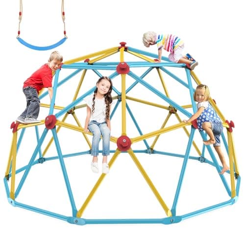 Easyego Climbing Dome, 10FT Jungle Gym with Swing for Kids 3 to 10 Outdoor Play Equipment, Supports 800lbs Toddler Play Set, Anti-Rust & Easy Assembly, Gift for Boys Girls (Yellow & Blue)