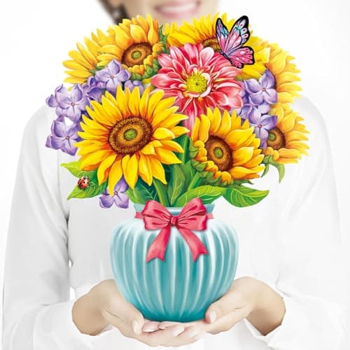 Airpark Pop Up Flower Card, 3D Paper Flowers Bouquet, Mother's Day, Birthday, Thank You, Get Well Greeting Cards with Note Card & Envelope, Sunflowers