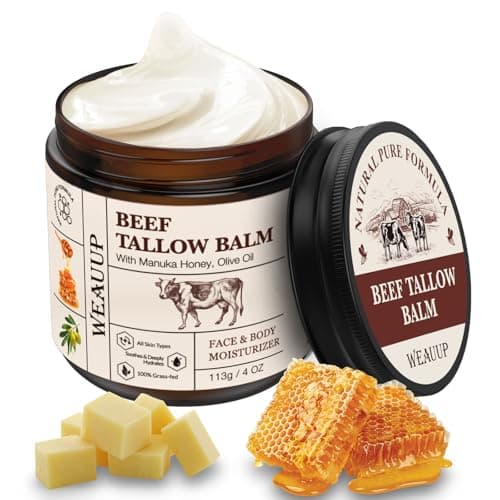 WEAUUP Beef Tallow for Skin, Organic Grass Fed Whipped Beef Tallow Balm, Tallow and Honey Balm with Raw Honey and Beeswax, Nourishing Moisturizer for Face & Body Natural Skin Care for Soft — image 1