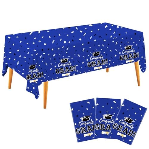 Labrostar Graduation Decorations 2026 Graduation Tablecloths Congrats Grad Table Cover for Class of 2026 Graduation Party Decorations Table Decor Party Supplies 3Pcs Blue — image 1