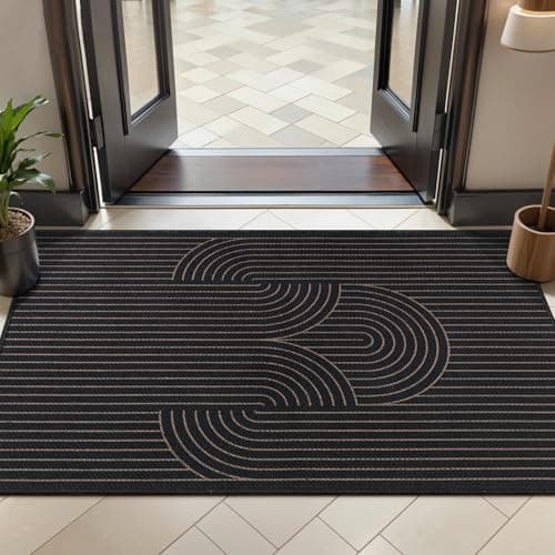 Tangsoo Rainbow Easy Jute Rug 2x4 Small Throw Rugs for Entryway,Washable Ultra Thin Outdoor Door Mat, Black Geometric Non-Slip Indoor Floor Carpet for Entrance Kitchen Hallway Bedroom Front Porch — image 1
