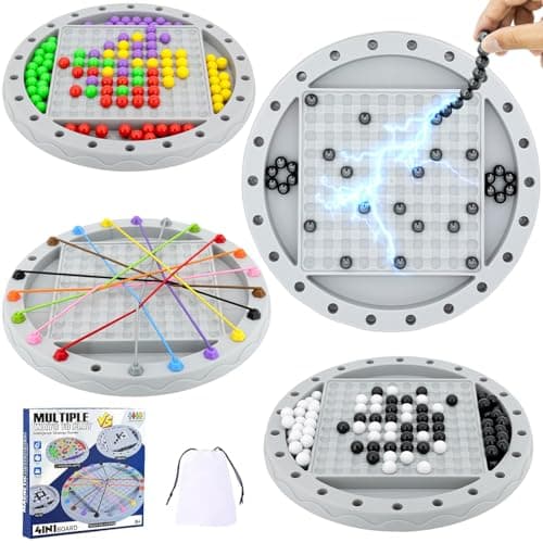 4 in 1 Board Games Set, Magnetic Chess, Rope Untangling Puzzle Game, Go Game, Rainbow Bead Elimination, Classic Strategy Travel Games for Kids, Family Night, Ages 8+, 2-4 Players