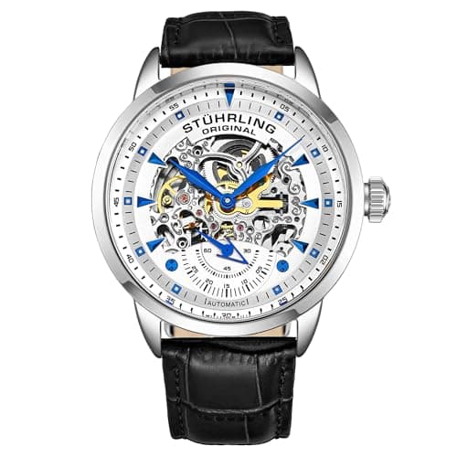 Stuhrling Original Mens Skeleton Automatic Dress Watch with Alligator Embossed Leather Strap Skeleton Dial