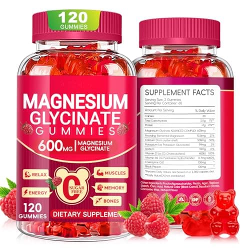 Magnesium Glycinate Gummies 600mg, Sugar Free Magnesium Gummies for Adults, Chewable Potassium Supplements for Body Support, Zzz and Relaxation, 120 Count — image 1