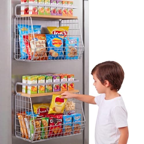 Ofiray-home Magnetic Shelf for Fridge, Wood-Top Storage Basket, Kitchen | Large magnetic storage basket for snacks, pantry items, coffee pods, kitchen supplies and laundry essentials. No drilling. — image 1