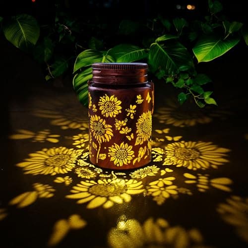 2pack Sunflower Solar Lanterns Outdoor, Solar Mason jar Lights Hanging Waterproof Metal Lanterns for Patio, Pathway, Yard (Sunflower 2pack) — image 1