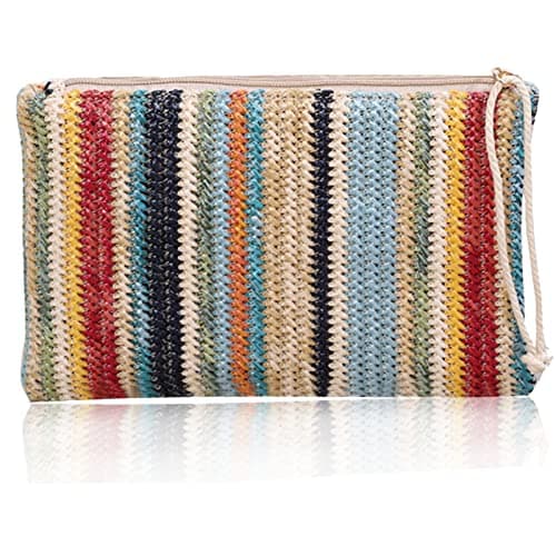 Abuyall straw crossbody clutch Bag Summer Beach Stripe Purse Women Woven Zipper Wristlet Wallets — image 1