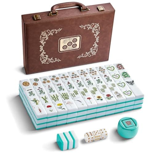 Color Al chemist American Mahjong Tile Set, 166 Vintage-Inspired Acrylic Engraved Tiles with Wind Indicator & Dice, Retro Leather Travel Case | Meaningful Present for Mahjong Social Circles