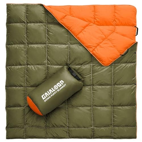 Gaialoop Down Puffy Blanket for 2 Person Car Camping Outdoor Travel Backpacking, 80% Duck Down & 20% Feather Lightweight Portable Soft Warm Cozy Camping Blanket Quilt, Olive Green — image 1