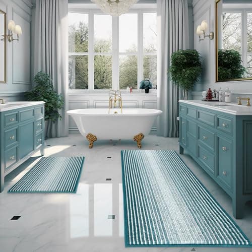 BSICPRO Bathroom Rugs and Mats Sets, 2 Piece Thick Absorbent Chenille Bath Mat Rug Set Non Slip, Soft Shaggy Bath Room Floor Mats for Bathroom, Machine Washable (20" x 60" Plus 20" x 32", Teal) — image 1
