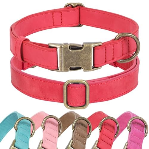 Jumpress Soft Leather Dog Collar for Small Medium Large Dogs, Heavy Duty Dog Collar with Quick Release Metal Buckle, Durable & Adjustable for Medium Dogs Walking (Red, M) — image 1