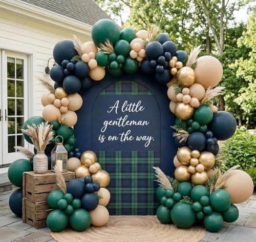 Double Stuffed Navy Blue and Dark Green Balloons, 91pcs Dark Blue Emerald Tan Apricot Gold Latex Balloon Garland Arch Decorations Kit for Gentleman Birthday,Baby Shower,Graduation,Adventure Party — image 1