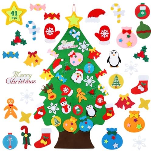 TOBEHIGHER Felt Christmas Tree for Toddlers, 41Pcs DIY 3D Wall Xmas Tree — image 1