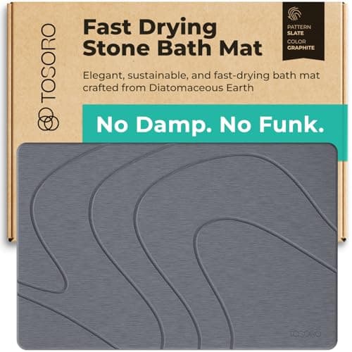 TOSORO - Stone Bath Mat Diatomaceous Earth Shower Mat Non-Slip Super Absorbent Diatomite Stone Bath Mats for Bathroom Floor Quick Drying Natural Easy to Clean (23.5 x 15) - Graphite — image 1