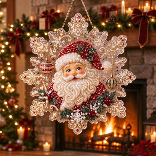 Diamond Art Hanging Kit for Adults, Christmas Diamond Painting Kit, DIY Rhinestone Pearl Suncatcher Ornament, Diamond Painting Craft Kit for Window Hanging Decor, Holiday Home Garden Wall Decoration — image 1