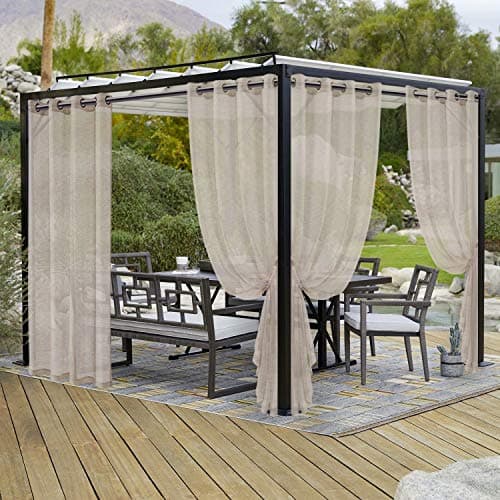 LORDTEX Burlap Linen Look Outdoor Curtains for Patio - 2 Panels Waterproof Sheer Curtains for Pergola, Porch, Cabana and Gazebo Grommet Indoor/Outdoor Voile Sheer Drapes (52 x 84 inch, Linen) — image 1