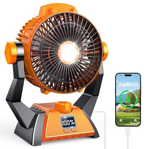 Camping Fan - Rechargeable Portable Battery Powered Camping Fans for Tents with LED Light, Power Display, Timers & 360° Hanging Hook, Ultra Quiet USB Personal Tent Fan for Fishing Travel Home Office — image 1