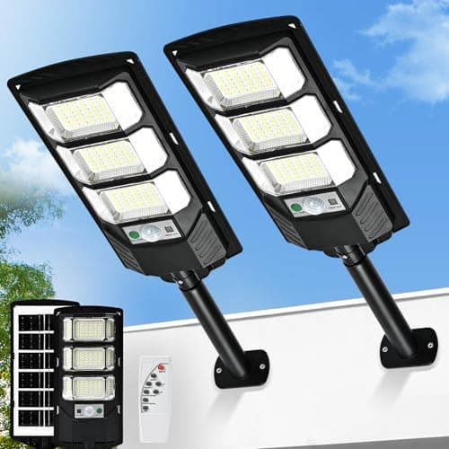 MATEPLUS Solar Flood Lights Outdoor 2 Pack, 10000LM, Black, Modern, 12 x 5.5 x 1.2 inches, IP65 Waterproof, Motion Sensor & Remote Control, Dusk to Dawn, Wall Mount, Outdoor — image 1