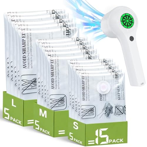 Vacuum Storage Bag with Rechargeable Cordless Pump, 15 Pack Vacuum Seal Space Saver Bags for Clothing Clothes Travel Home — image 1