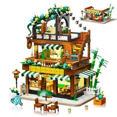 City Coffee House Building Set for Adults, 1764 PCS Café House Shop Building Block Toy with Ordering Counter Construction Model Kit Mother's Day Home Decor Birthday Gift for Girls Women Age14+