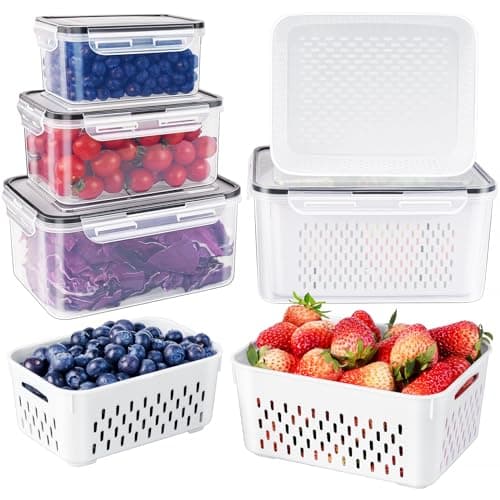 Freshmage Fruit Storage Containers for Fridge with Removable Colander, Airtight Food Storage Container, Dishwasher Safe Produce Saver for Refrigerator, Keep Berry Fruit Fresh Longer 4 pcs Small Clear — image 1