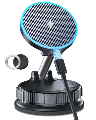 15W MagSafe Car Mount Charger, Magnetic Wireless Car Charger with Vacuum Suction Cup & Nano Adhesive Base, 360° Rotatable Strong Hold Car Phone Mount for iPhone 17 16 15 14 13 12 Series, Samsung S26