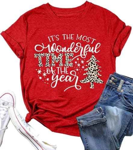 DESFSE Merry Christmas Shirts for Women Christmas Short Sleeve Tshirt Xmas Buffalo Plaid Tree Cute Graphic Print Tee Tops — image 1