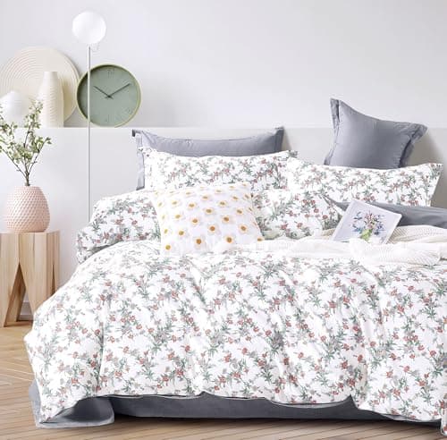 ALEISSEL White Floral Cotton Comforter King Size - 3PC Lightweight Bedding Sets with Soft Fill, Elegant Pale Purple & Burgundy Botanical Patterns with Light Gray Reversible Design — image 1