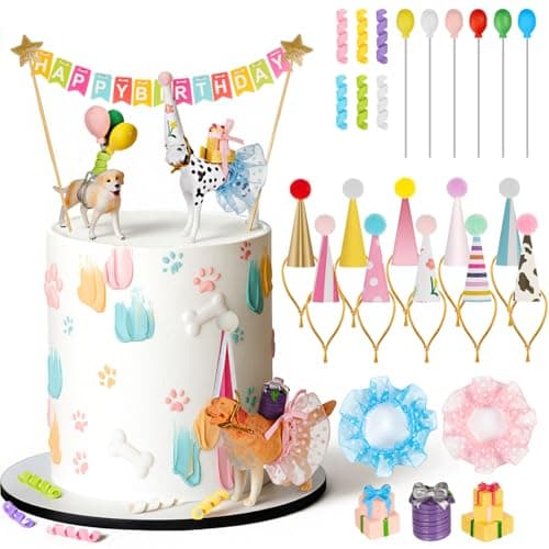 Gemscream 39 Pcs Dog Cake Toppers Party Animal Cake Decorations Puppy Figures with Hats Mini Balloons for Birthday Pet Theme Party — image 1