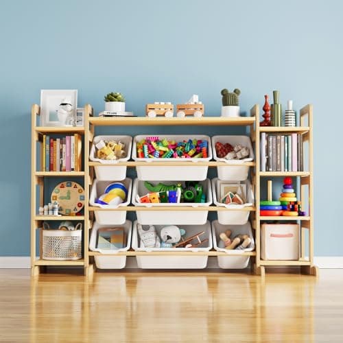 SpaceAid Large Toy Storage Organizer 9 Shelves 9 Bins, Toy Organizers Storage Bookshelf, Kids Bin Shelf Toys Box Bookcase for Bedroom Playroom Organization Room Decor, White — image 1