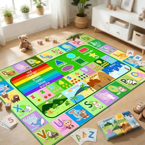 OGPJKEQR Kids Rug for Playroom Bedroom, 2.5x4 Feet Educational ABC Area Rug for Classroom Nursery, Non-Slip Alphabet Learning Carpet with Numbers Animals Seasons Fruits, Green Toddler Floor Mat — image 1