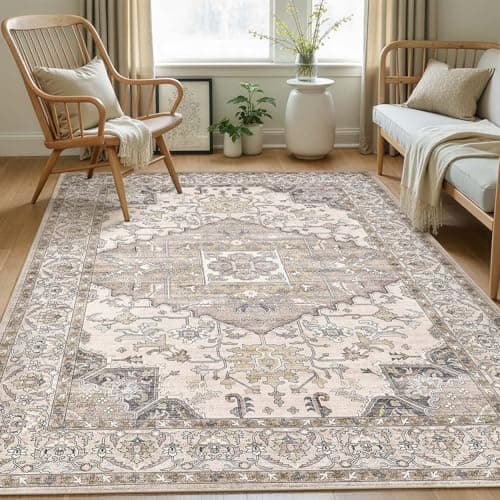 ELLIUNE 5x7 Washable Area Rugs for Living Room: Non Slip Vintage Brown Rug, Large Soft Stain Resistant Indoor Floor Carpets for Bedroom Dining Room Farmhouse Nursery Home Office Kid & Pet Friendly