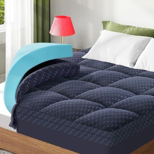Dual Layer 3 Inch Memory Foam Mattress Topper California King Size, 2 Inch Gel Memory Foam Plus 1 Inch Cooling Pillow Top Mattress Pad Cover, with 8-21 Inch Deep Pocket, Navy Blue — image 1