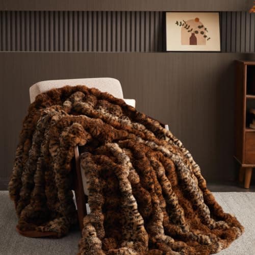 THRIVINGIVAN Leopard Print Fluffy Faux Fur Throw Blanket for Couch Bed | Soft Fuzzy Cheetah Print Faux Rabbit Fur Blanket, Cozy Plush Thick Warm Decorative Lap Throw for Women, 50x60, Brown — image 1