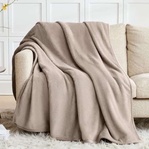 WDCOZY 420GSM Thick Flannel Fleece Throw Blanket, 50"x60", Beige | Suitable for 5-25°C (41-77°F), Ultra-soft Cozy Fluffy Flannel, Reversible & Breathable, All Season Use for Couch Sofa Bed. — image 1