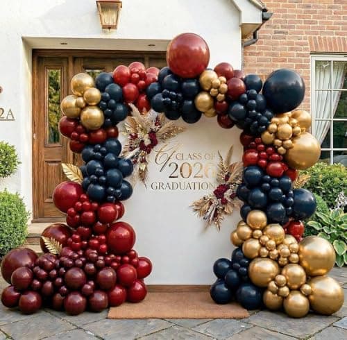Double Stuffed Red and Blue Balloons, 94Pcs Dark Blue Burgundy Ruby Red Gold Latex Balloon Garland Arch Kit for Graduation,4th of July,Patriotic,Veterans Day,Class of 2026, Birthday Party — image 1